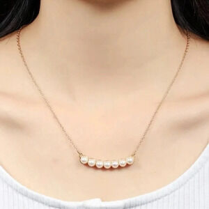 2 LEFT! Gold Pearl Bar Necklace